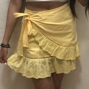 peppermayo yellow crochet ruffle klynn skirt